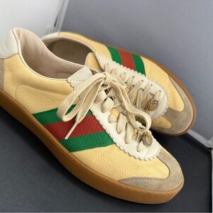 Gucci G74 Web Low Sneakers leather Oatmeal men shoes size 7.5 US 40.5 EU